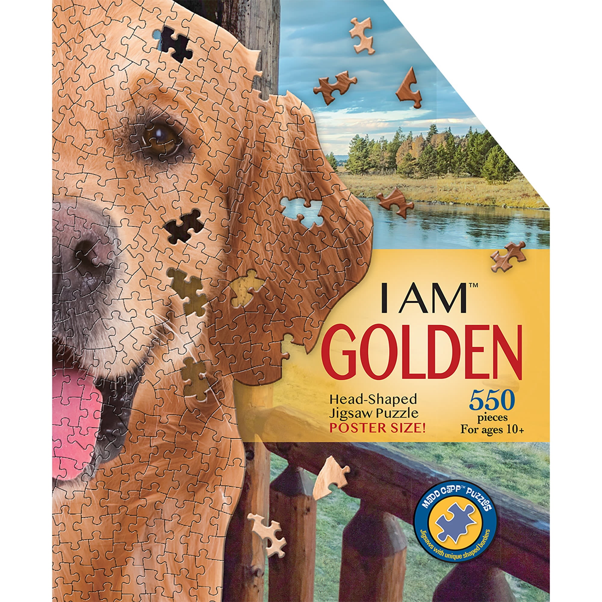 Madd Capp: I Am Golden - 550 Piece Puzzle - Dog Shaped Animal Jigsaw, 24 x 32" Assembled Size, Poster Reference, Educational Fun Fact Booklet