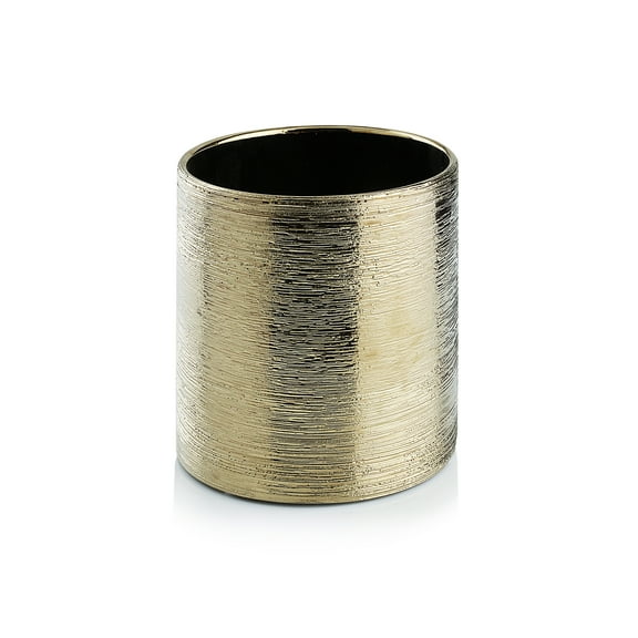 WGV Textured Gold Ceramic Cylinder - 4" Wide x 4" Height, Good quality, Heavy Weighted Base - 1 Pc