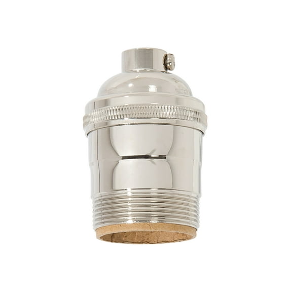 B&P Lamp® Heavy Turned Brass Keyless Sockets, Nickel Plated Finish, Keyless (No Switch), Uno Thread Shell