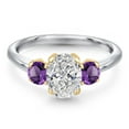 thumbnail image 2 of Gem Stone King 1.50cttw 10K White Gold IGI Certified Lab Grown Diamond and Purple Amethyst 3-Stone Engagement Ring for Women | Center 1.00 Ct Diamond | E-F Color | VS1-VS2 Clarity | Size 6, 2 of 6