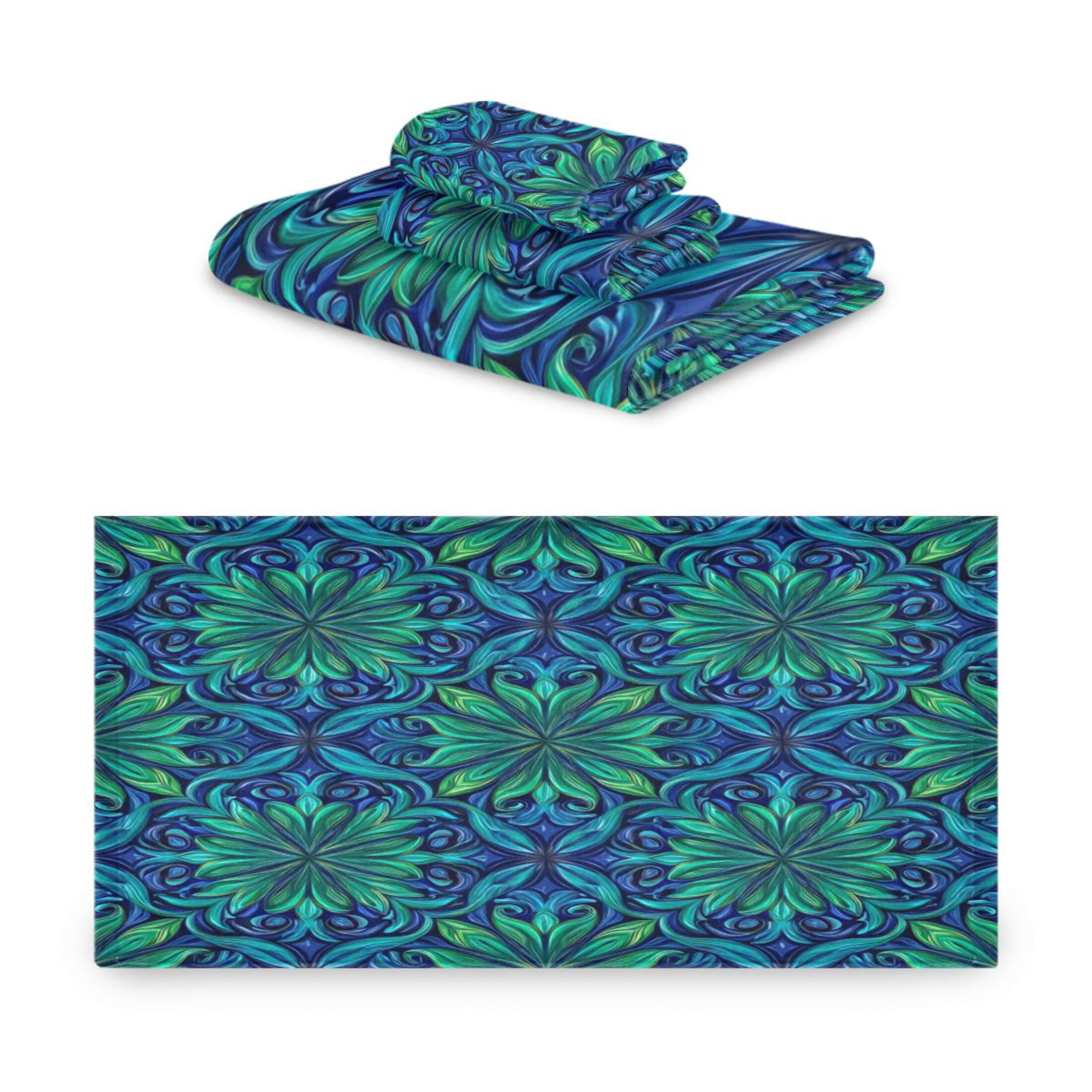3 Piece Bath Towels Set Bath Towel, Hand Towel and Face Towel for Bathroom, Gym, Hotel Elegant Blue Traditional Patterns