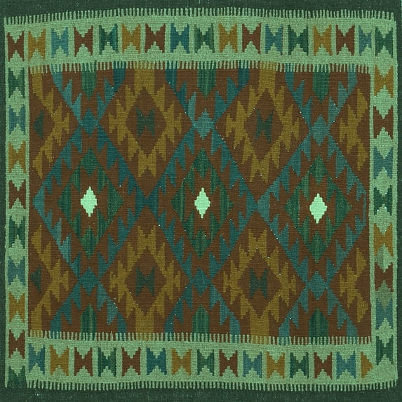 Ahgly Company Indoor Square Oriental Turquoise Blue Traditional Area Rugs, 7' Square
