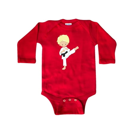 

Inktastic Cute Boy Blond Hair Karate Pose Black Belt Gift Baby Boy Long Sleeve Bodysuit