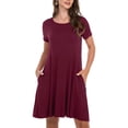 thumbnail image 5 of Kagetolytai Summer Dresses for Women 2024 Women's Casual Dresses Summer Short Sleeve Round Neck Women's Hem Dresses Womens Summer Dresses Wine L, 5 of 9