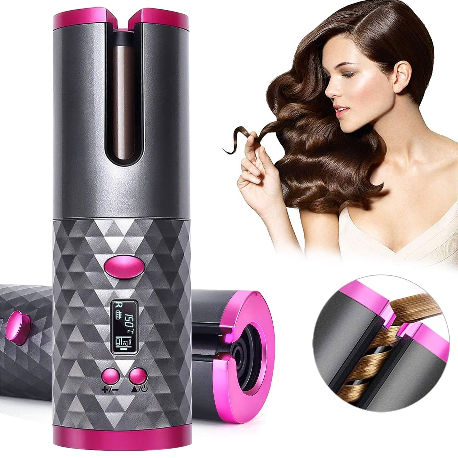 Yklio Hair Curler, Wireless Automatic Curling Iron Portable Ceramic Barrel Hair Curling Wand with LCD Display 3 Adjustable Temperature Fast Heating, 5 Coiling Time, Rechargeable Cordless Auto Curler Yklio Hair Curler, Wireless Automatic Curling Iron Portable Ceramic Barrel Hair Curling Wand with LCD Display 3 Adjustable Temperature Fast Heating, 5 Coiling Time, Rechargeable Cordless Auto Curler