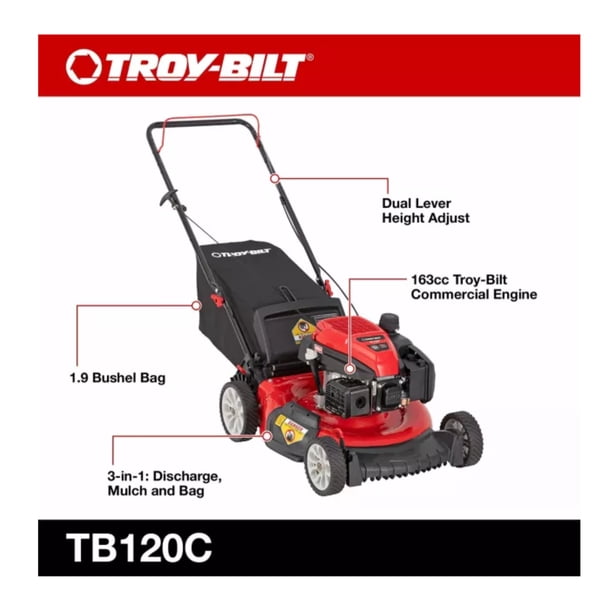 Troy-Bilt TB120C | 21in 163cc Walk Behind Push Mower | 3-in-1 Deck