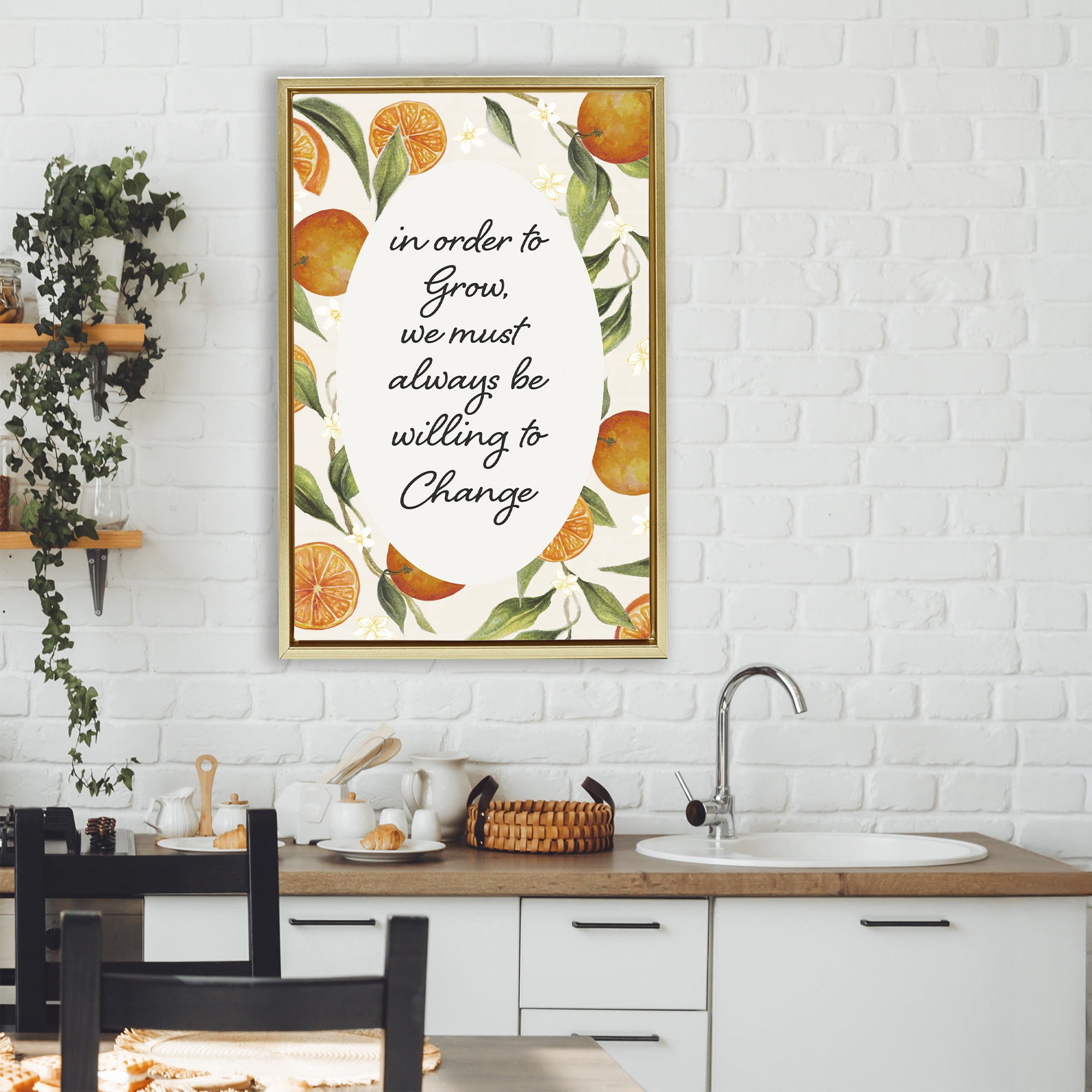 Stupell Industries Willing To Change Quote Gold Framed Floater Canvas Wall Art, design by Janice Gaynor
