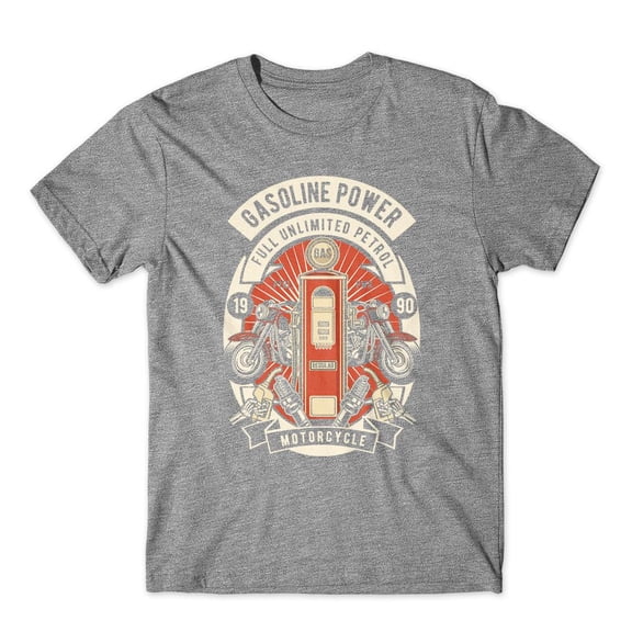 Mighty Circus Gasoline Power Motocycle T-Shirt 100% Cotton Premium Tee NEW - Gray, Double Extra Large