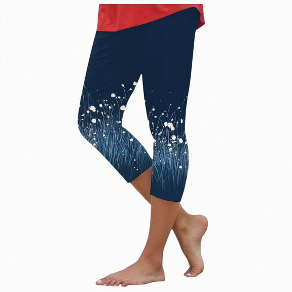 Mnuaqn Capri Leggings for Women High Waist Elastic Breathable Plus Size Yoga Pants with Pockets for Workout or Casual Wear (S, Navy)