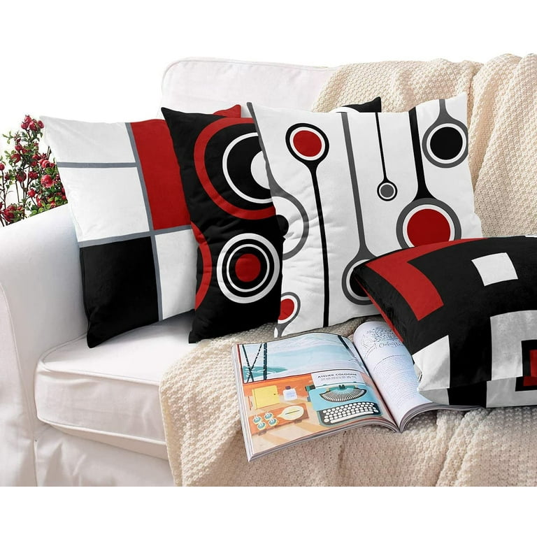 Throw Pillow Covers 18x18 Set Of 4 Modern Abstract Red Stripes