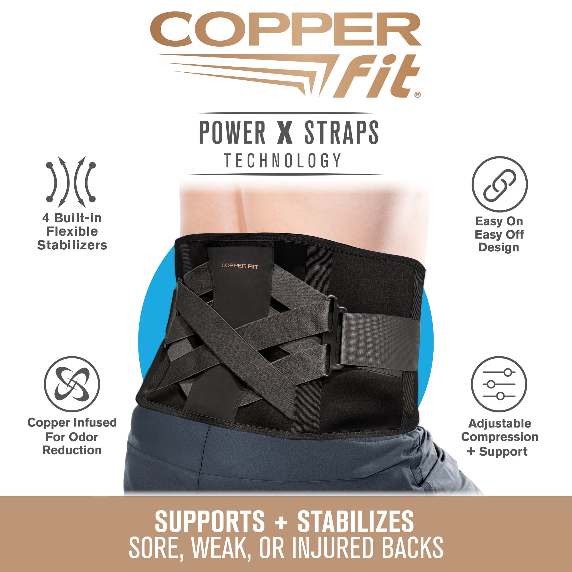 Copper Fit Power Core Back Belt with Power X Straps and Adjustable