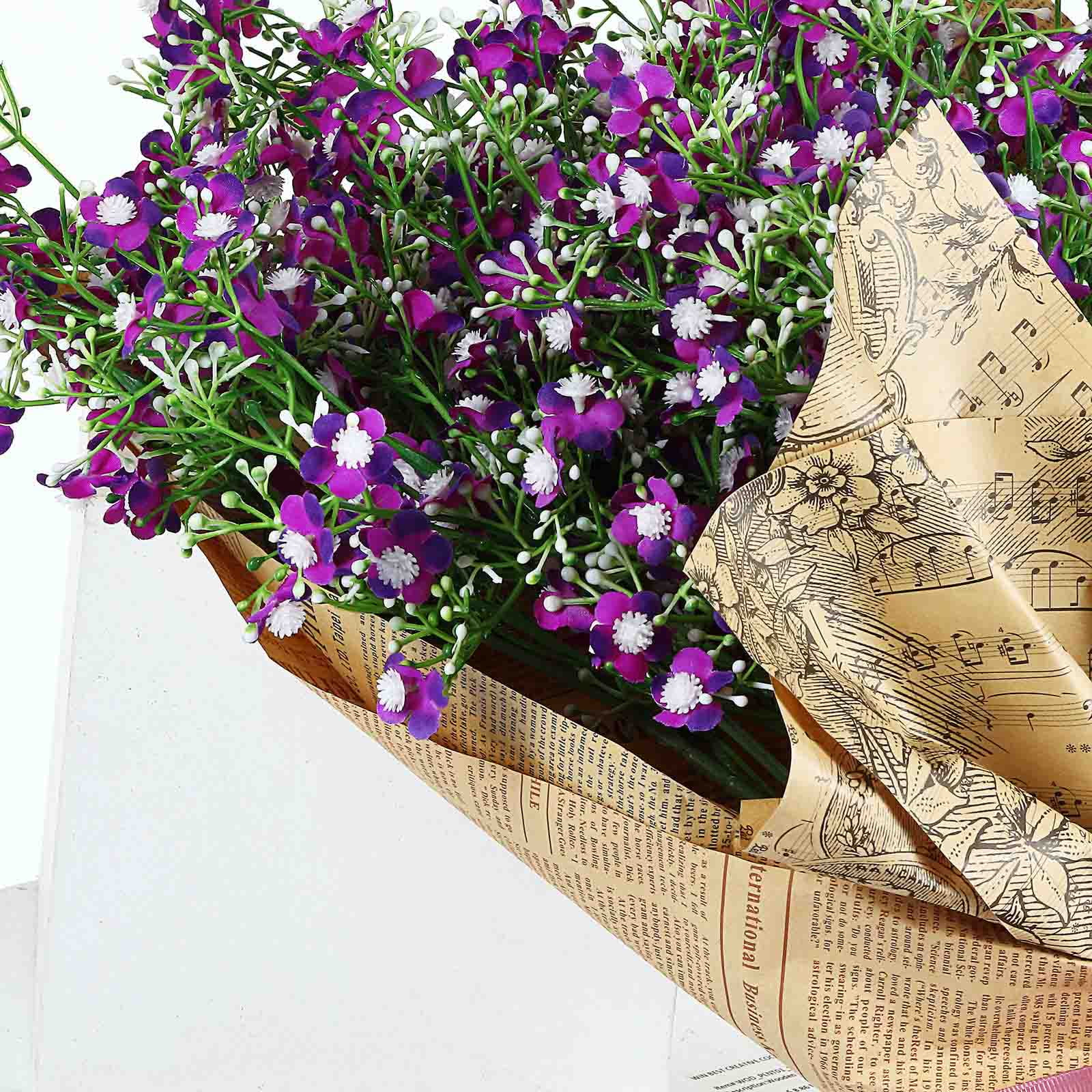 L'BREVOGA Baby Breath Artificial Flowers, 8 Pcs Baby Breath Flowers with 8  Pcs Faux Silk Eucalyptus Stems Leaves, Purple Gypsophila Flowers for Vase