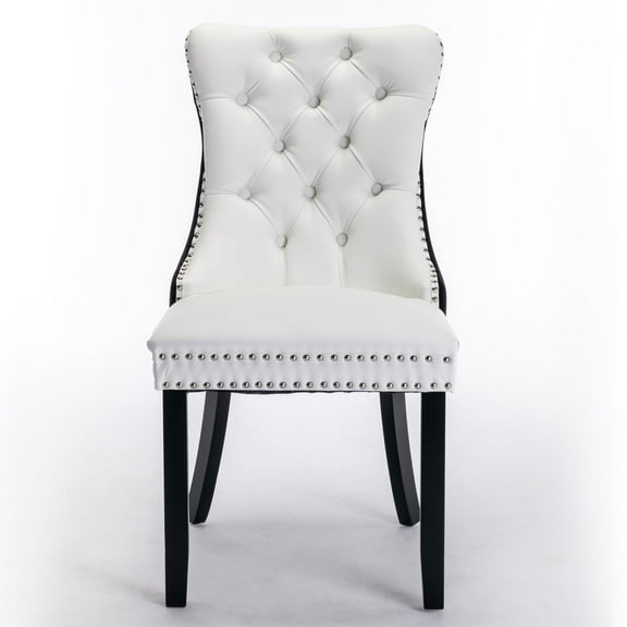 Newboti Furniture Nikki Collection Modern, High-end Tufted Solid Wood Contemporary PU and Velvet Upholstered Dining Chair with Wood Legs Nailhead Trim 2-Pcs Set，White&Black 80019