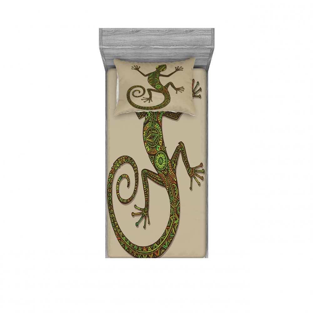 Reptile Bedding Set with Sheet & Covers, Ornamental Colorful Lizard