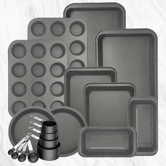 Bakeware Set Baking Pan Set Non-Stick Kitchen Oven Round/Square Cake Pan, Muffin Pan, Baking Pan, Cookie Sheet Set Baking Supplies Christmas Grey Snowflake Pattern