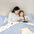 thumbnail image 4 of Feelyou Sequin Print Letter Bedding Comforter Set 7pcs for Child, Cartoon Monogrammed A King Bedding Sets, Blue Stripes Lines Reversible Bed Sheets, Super Cozy Room Decor, 4 of 8