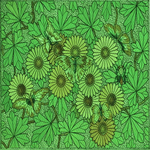 Ahgly Company Indoor Square Patterned Green Area Rugs, 7' Square