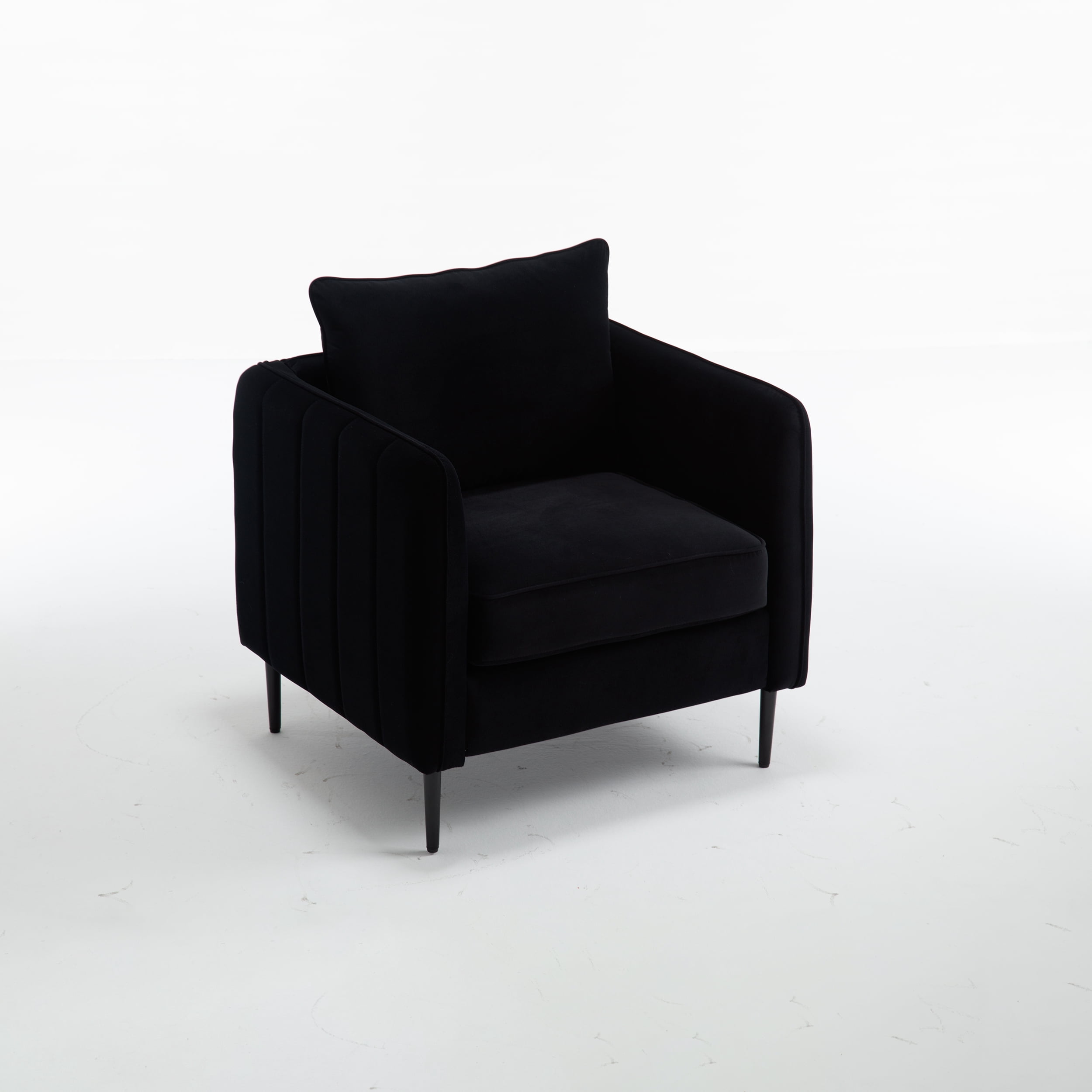 Aukfa Velvet Accent Chair with Channel-Tufted Arms, Modern Single Sofa Chair with Pillow & Metal Legs for Living Room & Bedroom,Black