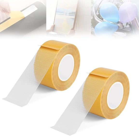 Super Sticky Resistente Clear Tape,High Adhesive Strength Mesh Double-Sided Duct Tape,Strong Adhesive Double-Sided Gauze Fiber Mesh Tapes,Transparent Waterproof for Walls,Carpets,Glass (2pcs)