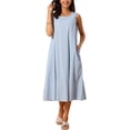 thumbnail image 1 of Vestidos sin mangas de cuadros para mujer Inspire Chic, vestido midi de gingham con ajuste holgado y bolsillos, atuendos de verano, L azul claro, 1 of 6