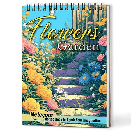 Netecom Flowers Garden Coloring Book Spiral Bound for Adults A5 Wooden Cover 30 Calm Coloring Pages of Botanical Floral for Stress Relief and Relaxation