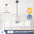 thumbnail image 2 of Prominence Home Billet Matte Black 3-Light Convertible Pendant/Semi-Flush with Fabric Shades, 2 of 16