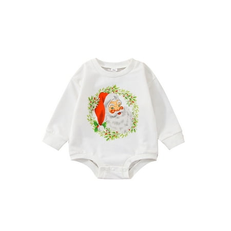 

Bagilaanoe Newborn Baby Girl Boy Christmas Romper Sweatshirt Long Sleeve Bodysuit Santa Print Pullover 6M 12M 18M 24M Infant Casual Tee Tops