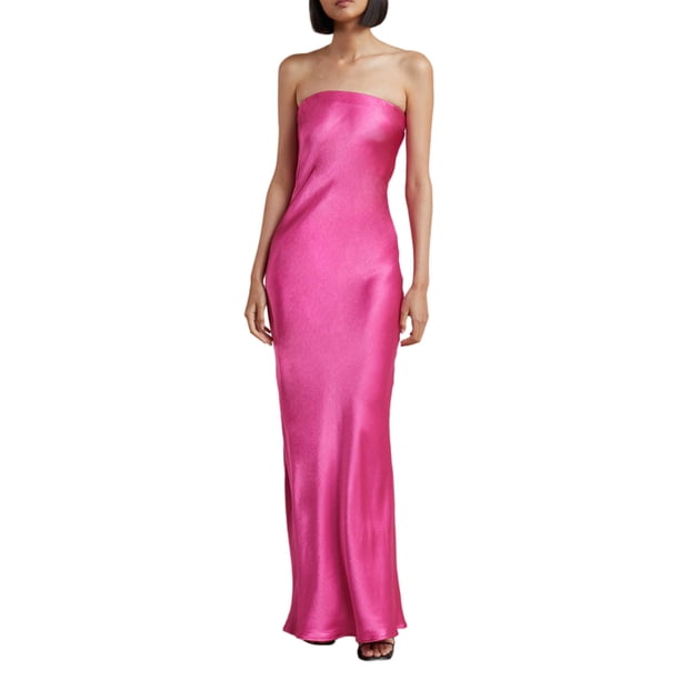 VISgogo Vestido sin mangas sin espalda para mujer, de una sola pieza elegante sin tirantes de color sólido, vestido de banquete de boda para cóctel VISgogo moda