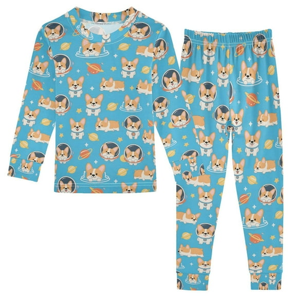 joogoo Cute Corgi Dog Space 2 Piece Long Sleeve Tee and Pants Cotton Pajama Set 5Y