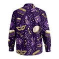 thumbnail image 5 of Fgvctg Carnival Party Long Sleeve Button Down Shirts for Men V Neck Shirts Classic Collared Blouse Mask Print Oversized Business Casual Outfits Dark Purple 2XL, 5 of 6