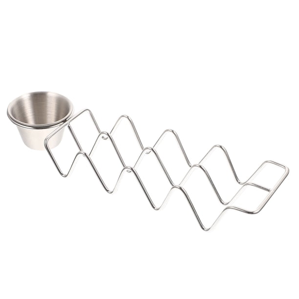 KAKOWELY Soporte para tacos de acero inoxidable, estante para tacos mexicanos con taza para salsa, estante para tacos de restaurante, estante de cocina