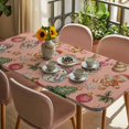 thumbnail image 3 of Pink Christmas Table Cloths for 6 Foot Rectangle Tables, Xmas Tree Balls Snowman Gingerbread Patio Waterproof Elastic Fitted Tablecloths, Washable Rectangular Table Cover for Camping, 3 of 8