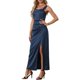 thumbnail image 4 of Vestido de satén INSPIRE CHIC para mujer con fruncido en la parte delantera, elegante para invitadas de boda, con tirantes anchos, vestido maxi con abertura, color azul marino, 4 of 6