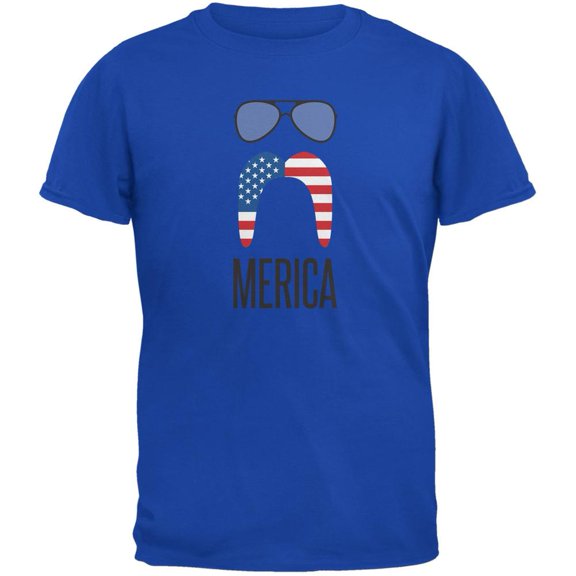 4th of July Merica Sunglasses and Mustache Royal Youth T-Shirt - Youth Medium