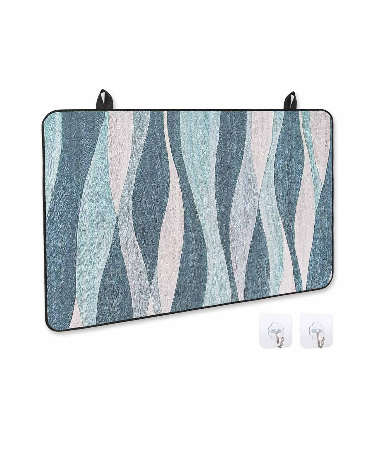 nqOlkjepod Large Induction Cooktop Protector Mat 36"x21", Turquoise Blue Stove Top Covers for Electric Stove, Retro Gradient Stripes Abstract Geometric Stove Burner Cover Mats, Glass Top Stove Cover