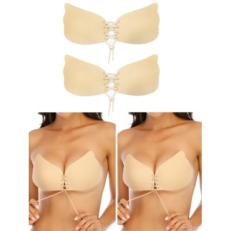YouLoveIt 2 pairs Women s Silicone Bras Self-Adhesive Breathable Push Up Bra Backless Sticky Silicone Bra Sexy Strapless Invisible Bra for Dress Wedding Party