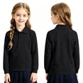 thumbnail image 5 of Polo Shirts for Kids School Uniform Relaxed Fit Back To School Long Sleeve Collared Shirts Solid Color Pullover for Boys & Girls Black 8-9 Years, 5 of 5