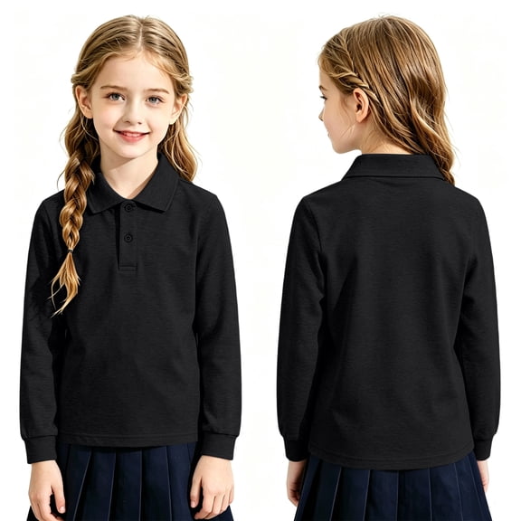 Grblisyd Boys Girls School Uniform Long Sleeve Polo Shirt Button Closure Comfortable & Soft Back to School Top