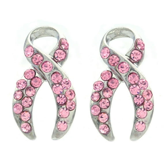 Cute Light Pink Ribbon Breast Cancer Awareness Stud Post Earrings Silver Tone q1