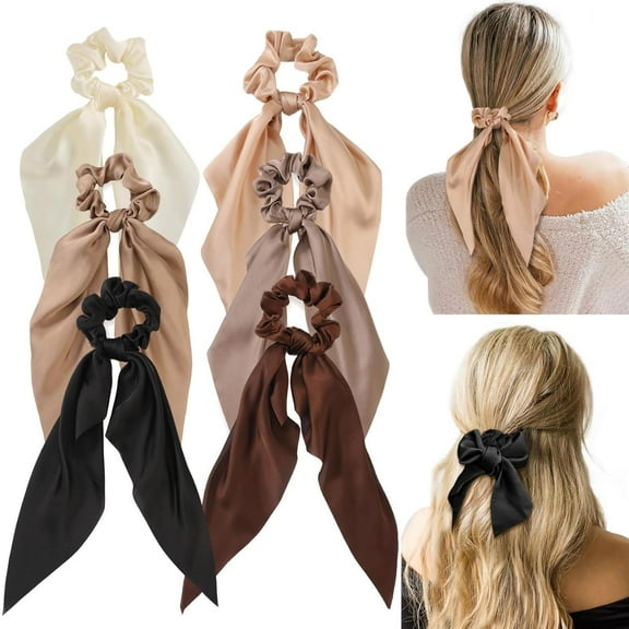 6pcs Ponytail Holder Hair Accessories,Hair Scrunchies for Women,Satin Hair Ribbon Scrunchy Elastic Hair Ties, Knotted Bow Silk Hair Ties,Bow Silk Scrunchies,Hair Ties with Bows,DIY ,Springtok