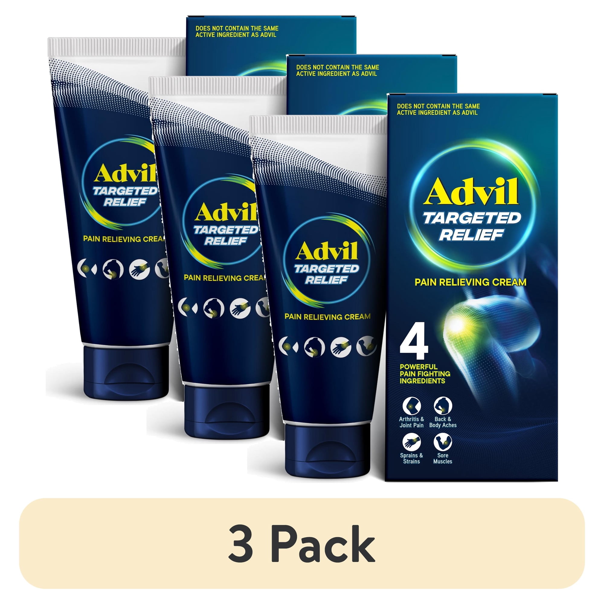 (3 pack) Advil Targeted Relief Pain Relieving Cream With Massage Applicator, Up to 8 Hours of Powerful Relief, 2.3 Oz