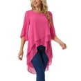thumbnail image 4 of INSPIRAR CHIC Blusa de Chiffon Asimétrica de Cuello Redondo con Mangas de Volante de 3/4 y Corte Alto-Bajo Color Rosa Fucsia Talla L, 4 of 6
