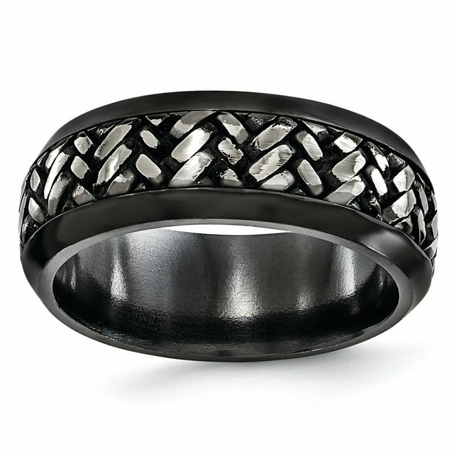 Edward Mirell Black Ti & Titanium Beveled Casated 9mm Band Size 11