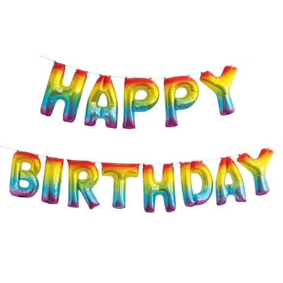 Foil "HAPPY BIRTHDAY" Letter Balloon Banner, Rainbow, 14ft