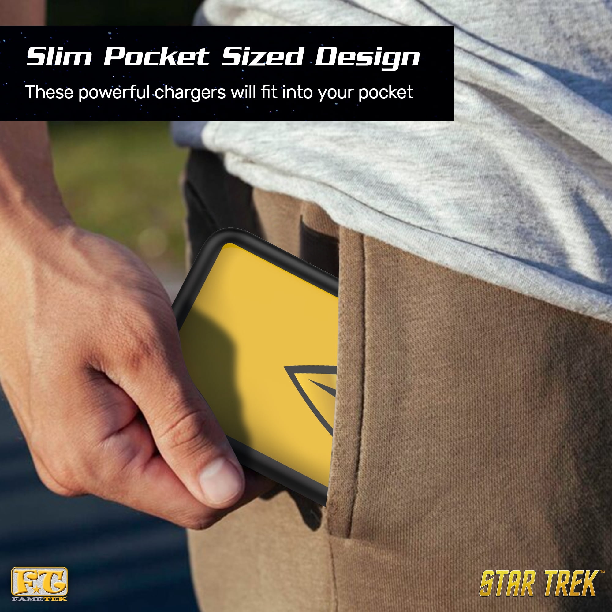 Star Trek Phone Charger | Slim Pocket Sized 10,000mAh Power Bank with TOS Command Logo, 3 USB Outputs, 2.1A & 1A, Charges Three Devices, USB-A and Type-C Charging, Phone and Tablet Backup Battery