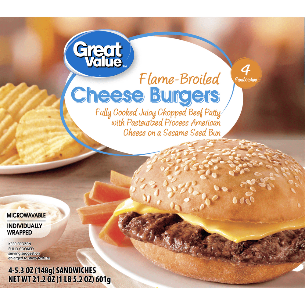 Great Value Cheese Burger Sandwiches, 4 Count (Frozen)
