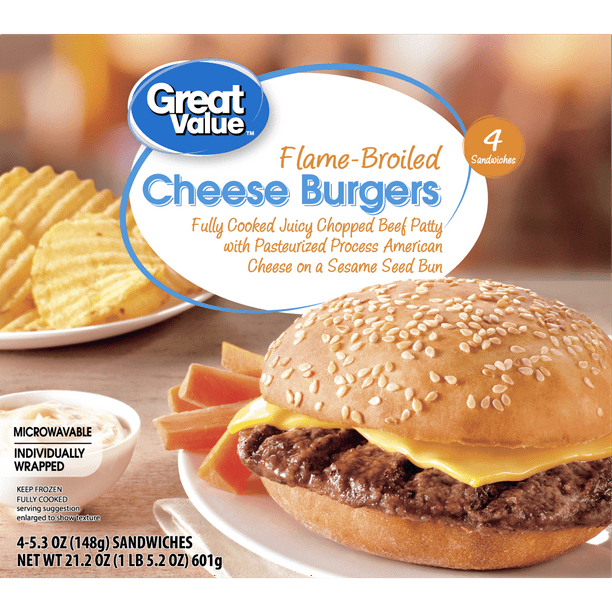Great Value Cheese Burger Sandwiches, 4 Count (Frozen)