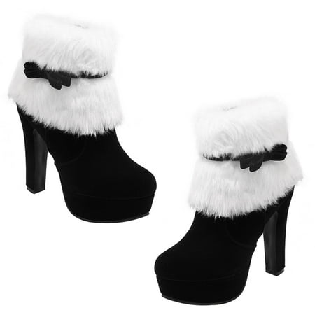 

Christmas Winter High Heel Thicken Platform Plush Ankle Shoes Short Boot