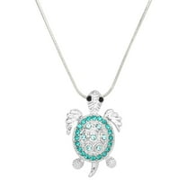 Sea Turtle Pendant Necklace or Earring Blue Zircon Rhinestone Crystal Rhodium Plated 17 Inch Snake Chain J0236-BZ