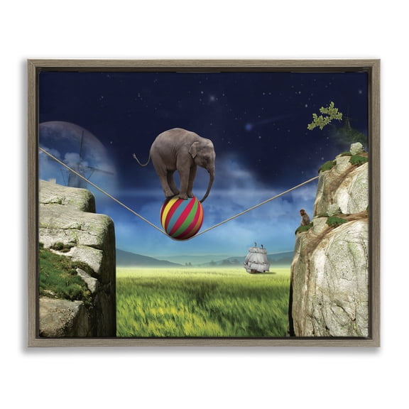 Stupell Industries Contemporary Elephant Balancing on Ball Brown Floating Frame Canvas Art, 21 x 17, by Nobleworks